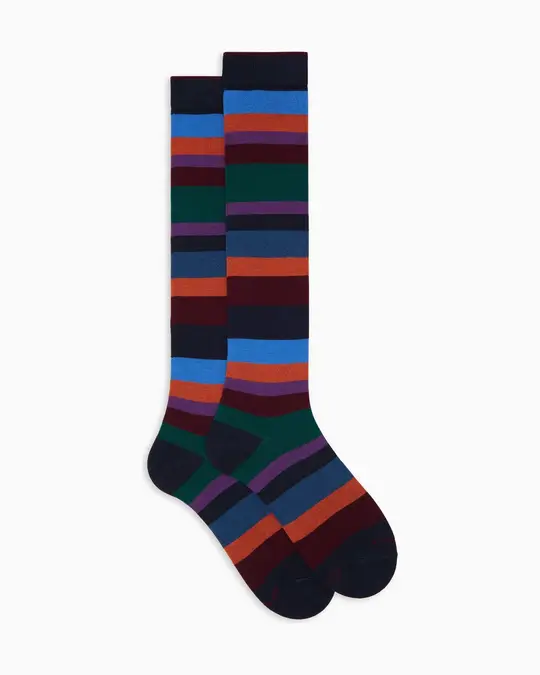 Calze lunghe donna cotone caldo blu righe multicolor a sette colori