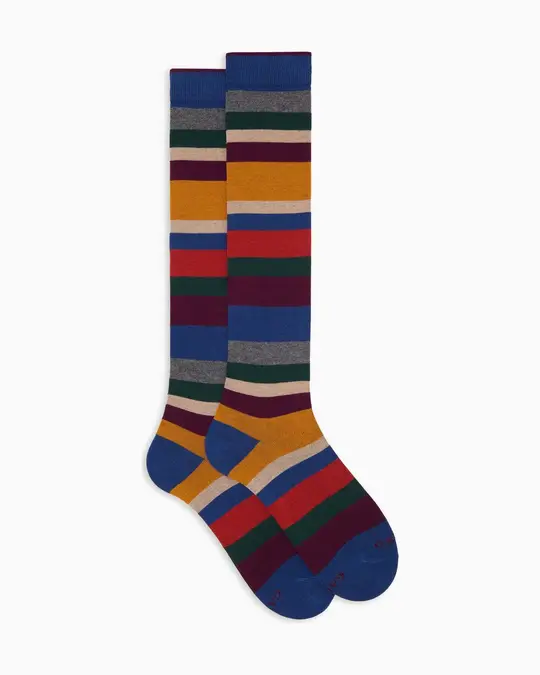 Calze lunghe donna cotone caldo blu righe multicolor a sette colori